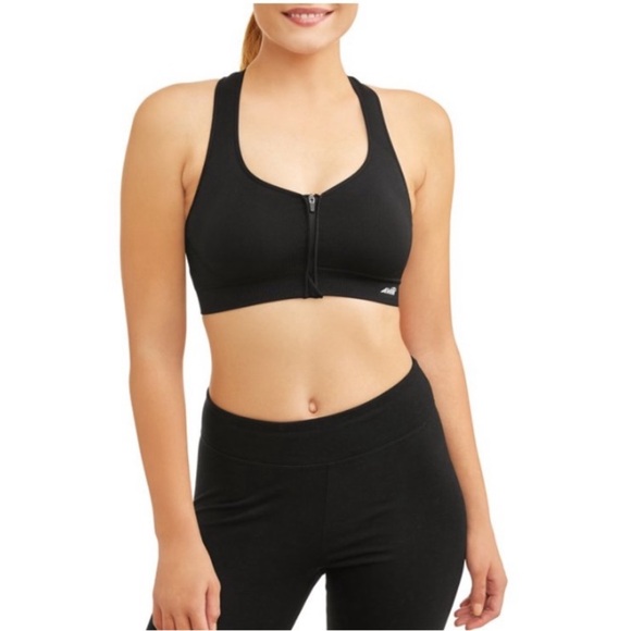 Avia Women's Zip-Front Black Sports Bra - Picture 1 of 4